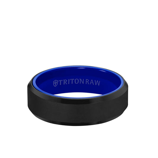 7MM Tungsten RAW Black DLC Ring - Ceramic Interior and Bevel Edge