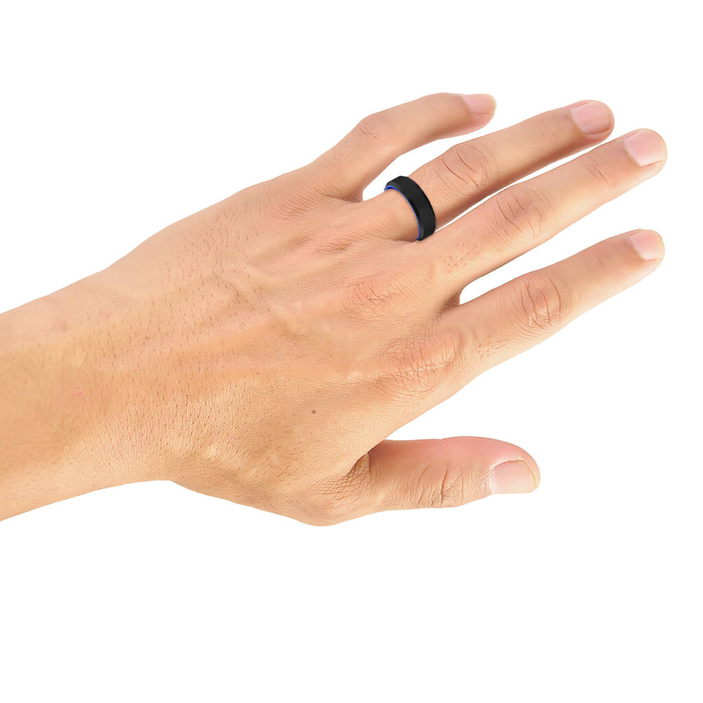 7MM Tungsten RAW Black DLC Ring - Ceramic Interior and Bevel Edge