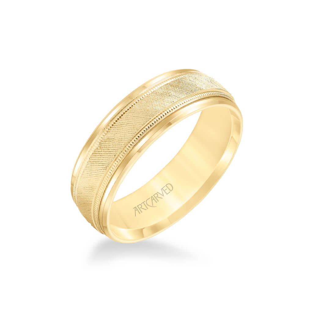 7MM Men's Classic Wedding Band - Etched Finish with Milgrain and Bevel Edge