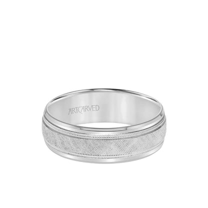 7MM Men's Classic Wedding Band - Etched Finish with Milgrain and Bevel Edge