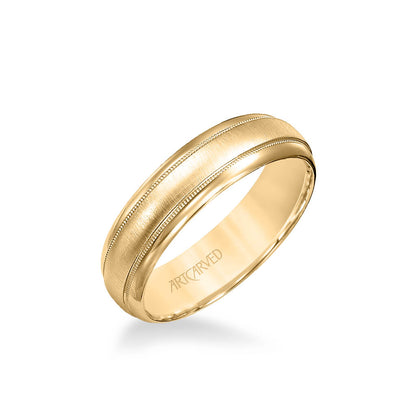 6MM Men's Wedding Band - Brush Finish with Milgrain and Round Edge