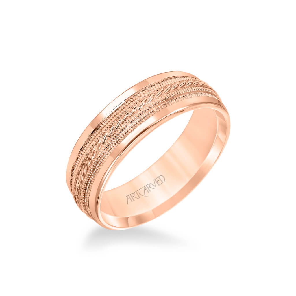 7MM Men's Wedding Band - Rope and Milgrain Center and Round Edge