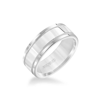 8MM Men's Classic Polished Wedding Band - Polished Finish with Milgrain Detail and Round Edge