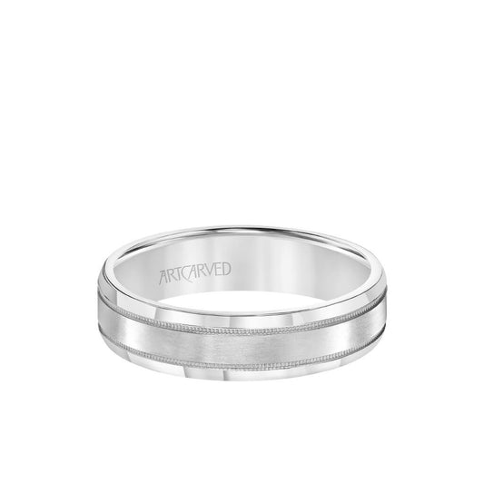 6.5MM Men's Wedding Band - High Polished Finish with Milgrain and Bevel Edge