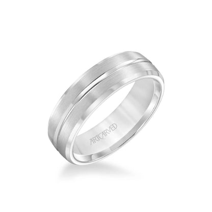 6.5MM Men's Wedding Band - Brush Finish with Polished Center Line and Bevel Edge