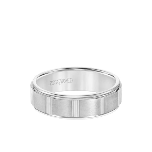 6.5MM Men's Wedding Band - Brush Finish with Geometric Design and Round Edge