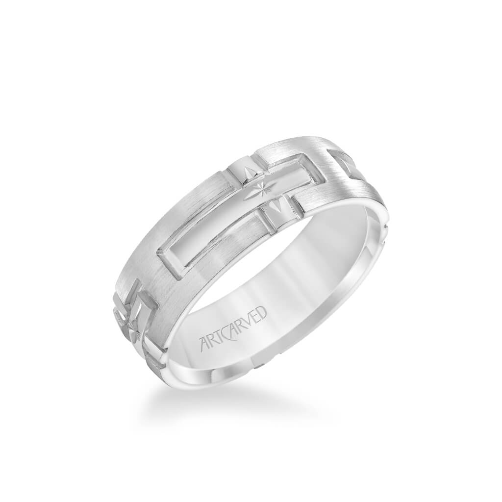 7MM Men's Wedding Band - Engraved Cross Design