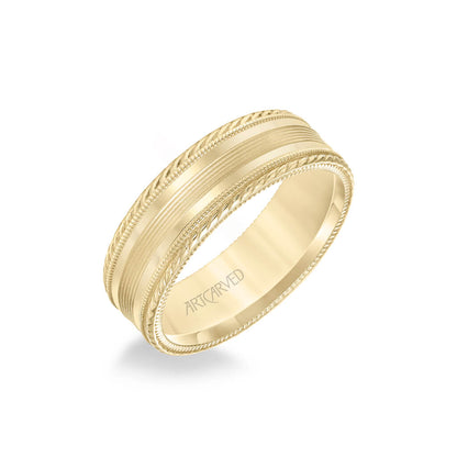 7MM Men's Wedding Band - Bright Brush Finish with Milgrain Accents and Serrated and Rope Edge