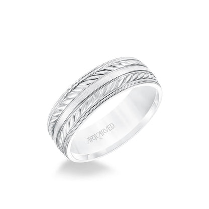 7MM Men's Wedding Band - Wheat Mofif with Milgrain Accents and Milgrain Edge