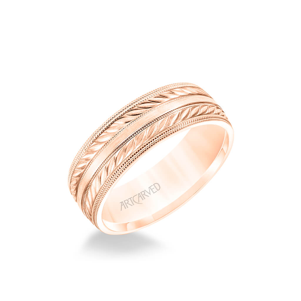 7MM Men's Wedding Band - Wheat Mofif with Milgrain Accents and Milgrain Edge