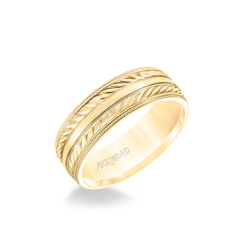 7MM Men's Wedding Band - Wheat Mofif with Milgrain Accents and Milgrain Edge