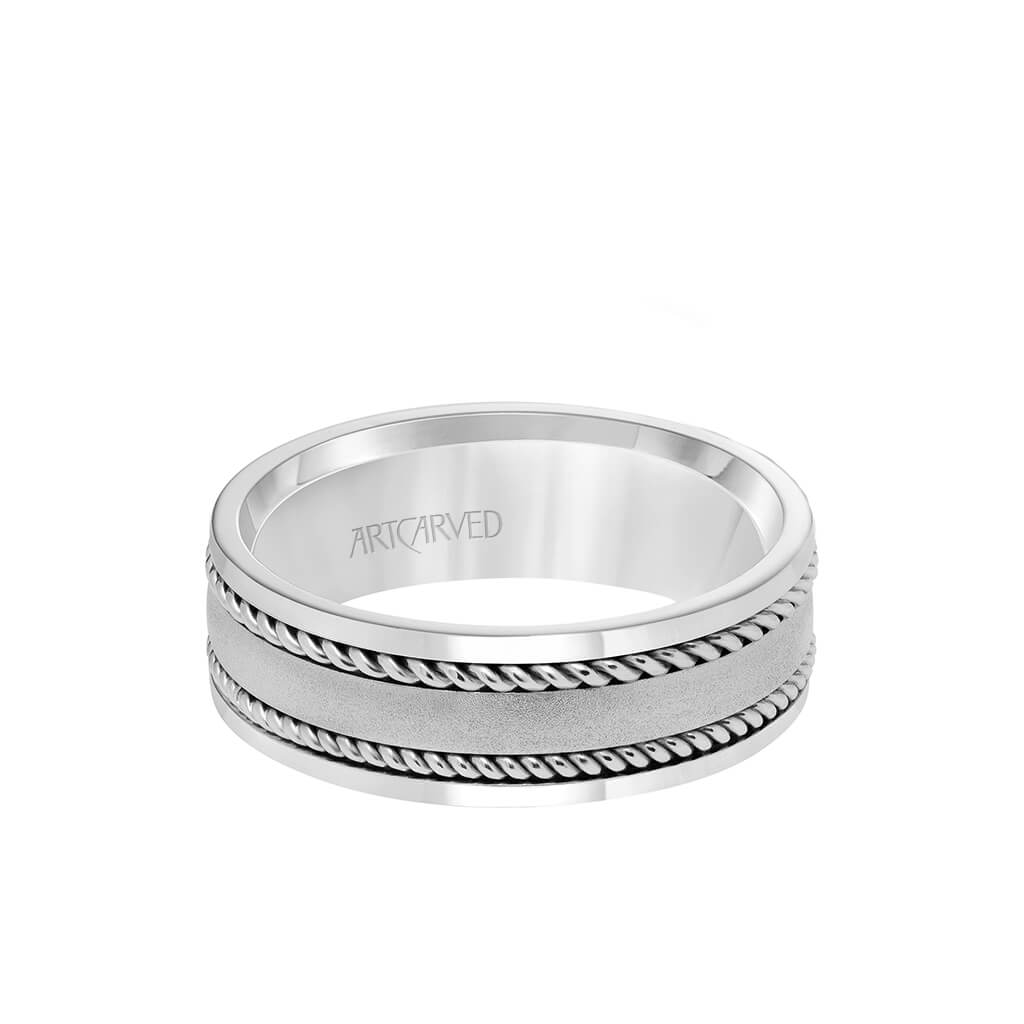 7MM Men's Wedding Band - Satin Finish with Rope Inlay and Polished Edge