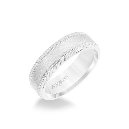 7MM Men's Wedding Band - Cyrstalline Finish with Milgrain and Leaf Design Bevel Edge