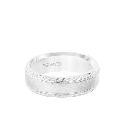 7MM Men's Wedding Band - Cyrstalline Finish with Milgrain and Leaf Design Bevel Edge