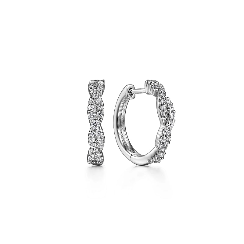 Gabriel & Co | 14K White Gold Diamond Intricate Hoop Earrings