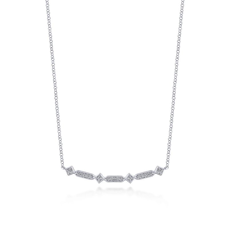 Gabriel & Co | 14K White Gold Curved Geometric Diamond Bar Necklace