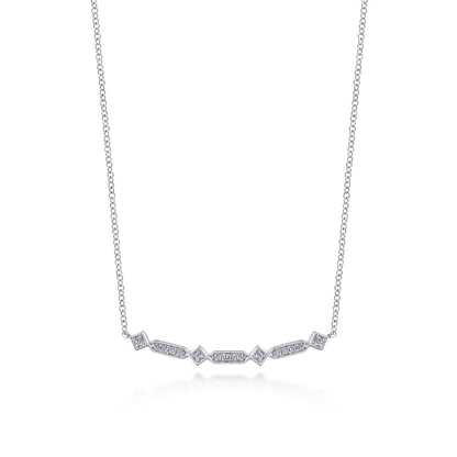 Gabriel & Co | 14K White Gold Curved Geometric Diamond Bar Necklace