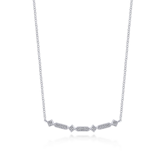 Gabriel & Co | 14K White Gold Curved Geometric Diamond Bar Necklace