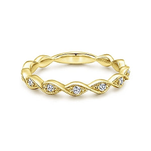 Gabriel & Co | 14K Yellow Gold Twisted Diamond Stackable Ring