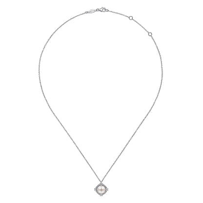 Gabriel & Co | 14K White Gold Cultured Pearl Pendant Necklace with Diamond Halo