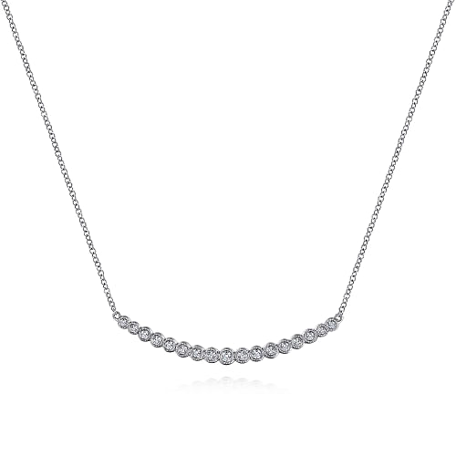 Gabriel & Co | 14K White Gold Curved Bar Necklace with Bezel Set Round Diamonds