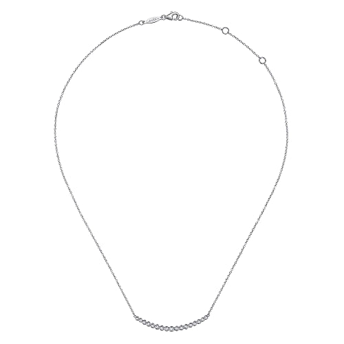 Gabriel & Co | 14K White Gold Curved Bar Necklace with Bezel Set Round Diamonds