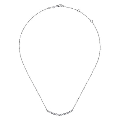 Gabriel & Co | 14K White Gold Curved Bar Necklace with Bezel Set Round Diamonds