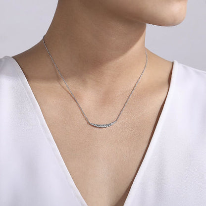 Gabriel & Co | 14K White Gold Curved Diamond Bar Necklace