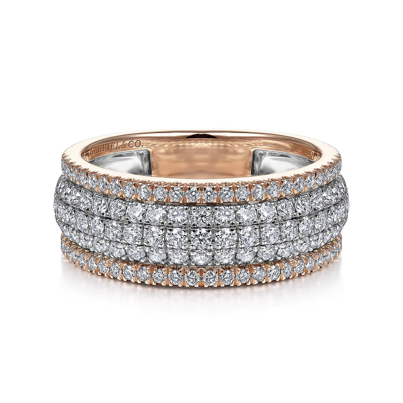 Gabriel & Co | 14K White-Rose Gold Pave Diamond Wide Band Ring