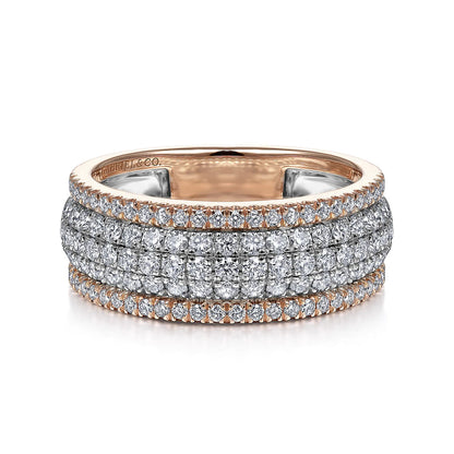 Gabriel & Co | 14K White-Rose Gold Pave Diamond Wide Band Ring