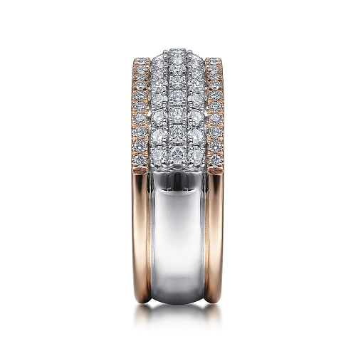 Gabriel & Co | 14K White-Rose Gold Pave Diamond Wide Band Ring