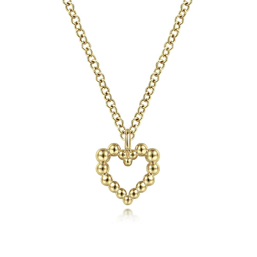 Gabriel & Co | 14K Yellow Gold Bujukan Bead Open Heart Pendant Necklace