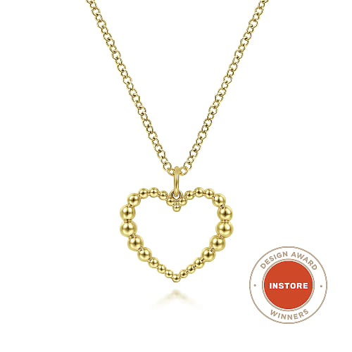 Gabriel & Co | 14K Yellow Gold Bujukan Beaded Open Heart Pendant Necklace