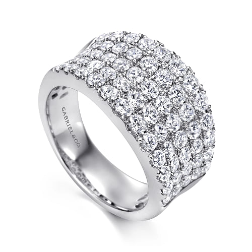 Gabriel & Co | 14K White Gold Wide Band Pave Diamond Ring