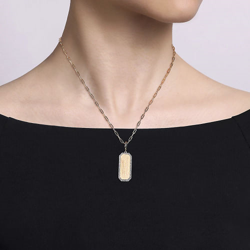 Gabriel & Co | 14K Yellow Gold Diamond Personalized Medallion Necklace with Hollow Paperclip Chain