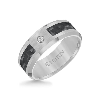 8MM Single Diamond Black Carbon Fiber Ring With Bevel Edge