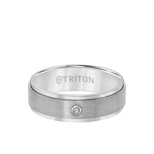 7MM Titanium Diamond Ring - Solitarie Satin Finish and Step Edge