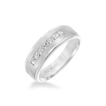 7MM Men's Contemporary Seven Stone Diamond Wedding Band - Brush Finish and Step Edge