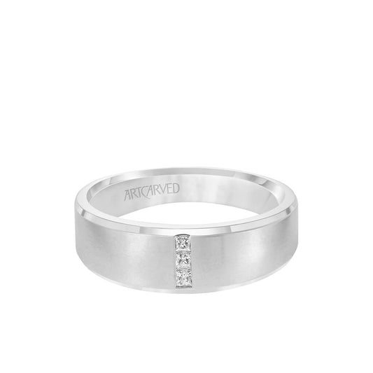 7MM Men's Contemporary Three Stone Diamond Wedding Band - Brush Finish and Step Edge