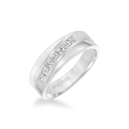 7MM Men's Contemporary Seven Stone Diamond Wedding Band - Brush Finish and Flat Edge