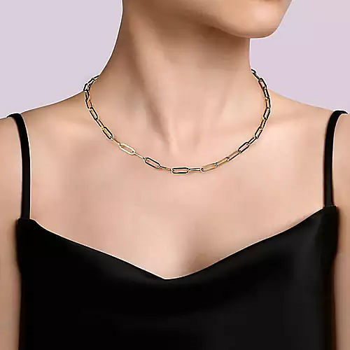 Gabriel & Co | 14K Yellow Gold Hollow Paper Clip Chain Necklace