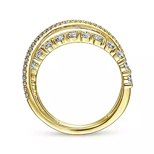 Gabriel & Co | 14K Yellow Gold Criss Crossing Layered Diamond Ring