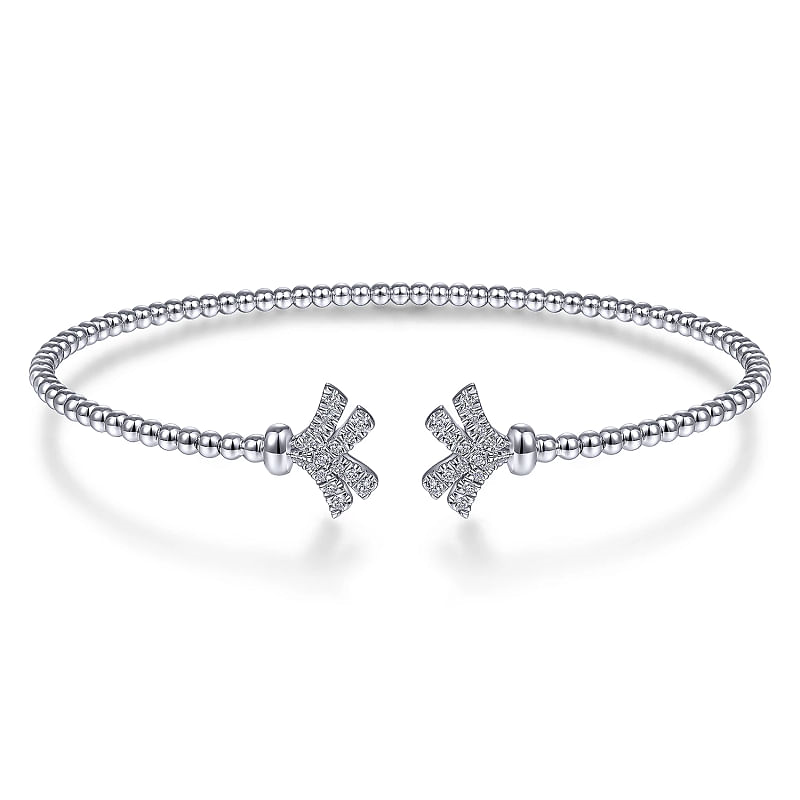 Gabriel & Co | 14K White Gold Bujukan Split Cuff Bracelet with Diamond Pave Fan Caps