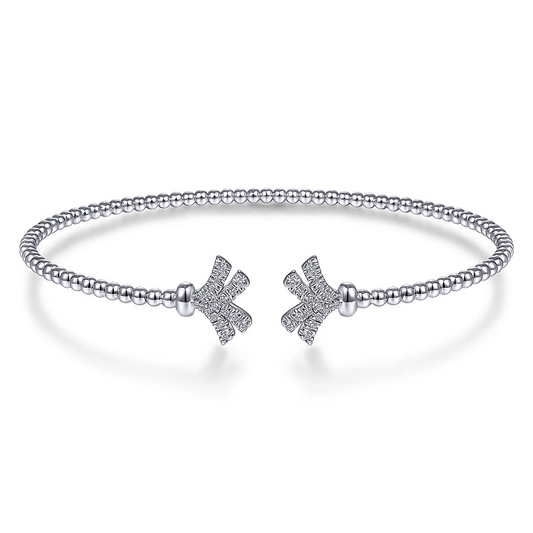 Gabriel & Co | 14K White Gold Bujukan Split Cuff Bracelet with Diamond Pave Fan Caps