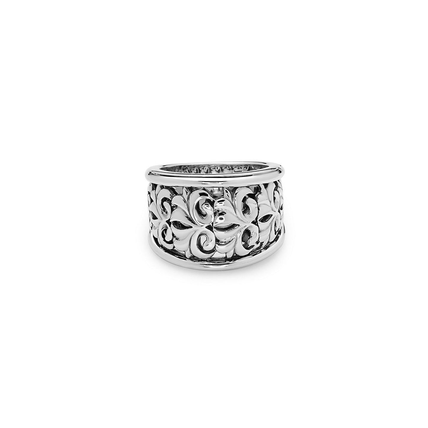 Silver Ivy Fleur De Lis Saddle Ring