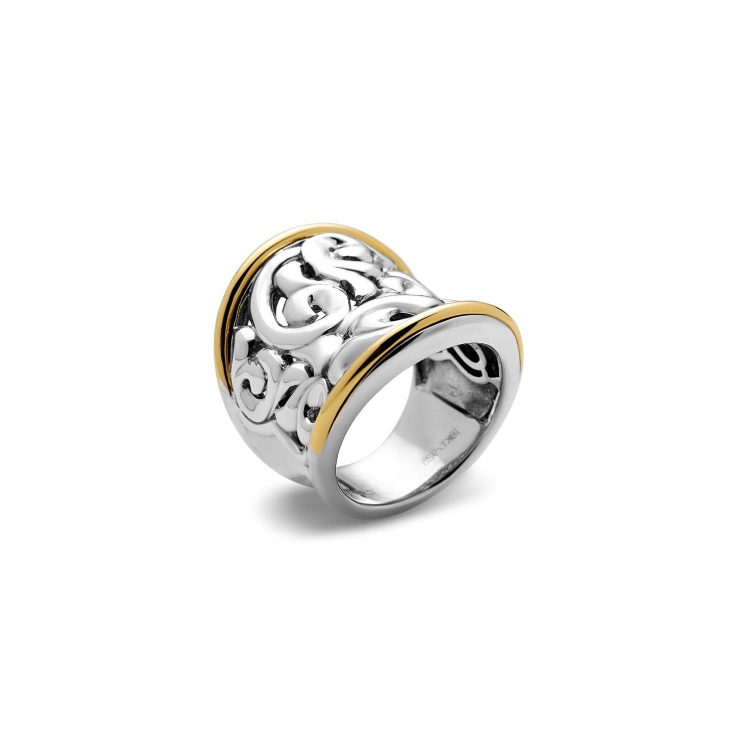 SILVER IVY TWO TONE LARGE SADDLE RING