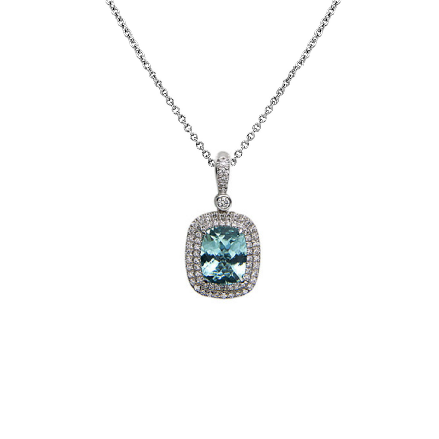 Pastel Diamond Double Halo Cushion Reversible Necklace