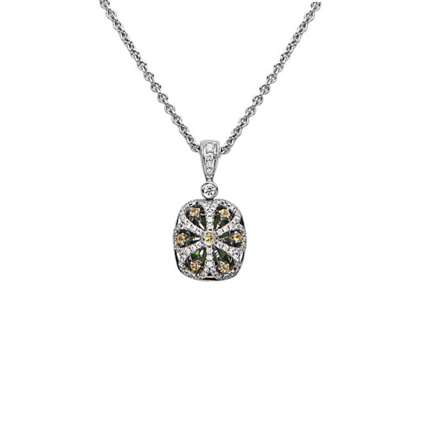 Pastel Diamond Double Halo Cushion Reversible Necklace