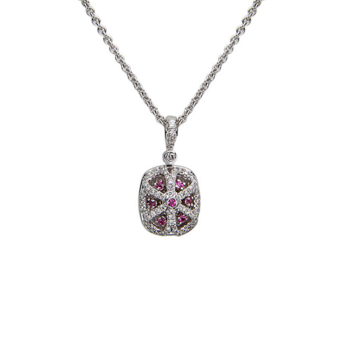 Pastel Diamond Double Halo Cushion Reversible Necklace