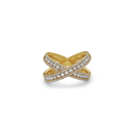 Gold and Diamond X Band Ring